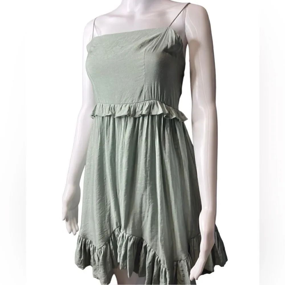 Hello Molly Angel Biba Waves of Love Ruffles Square Neck Mini Dress Green Medium